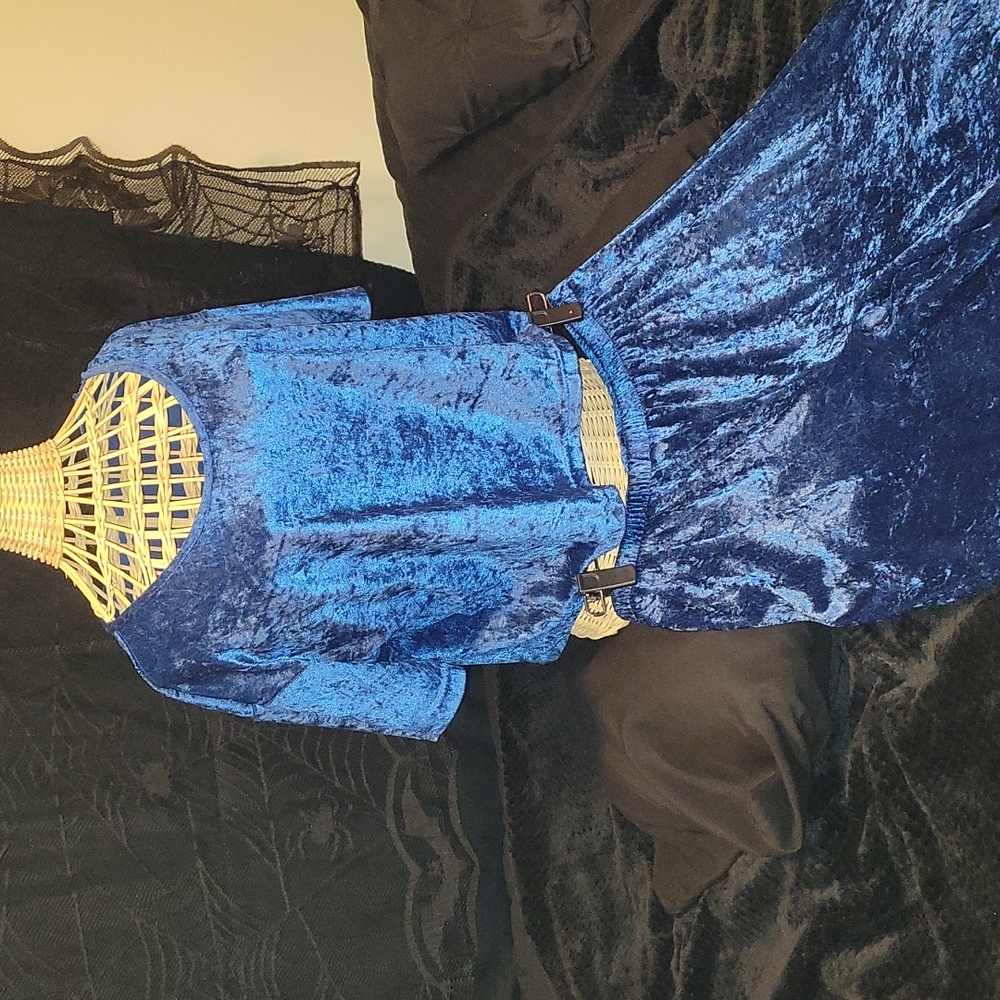 Vtg 90s Secret Treasures  blue sateen crop top High Waist Pant loungewear set L - Picture 12 of 17